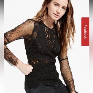 Lucky brand black Mixed Scallop Lace Top long sleeve brand new size small